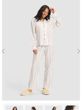 Cozy Earth Soft Woven Long Stripe Pajama Set - Cream with Pink & Green Stripes